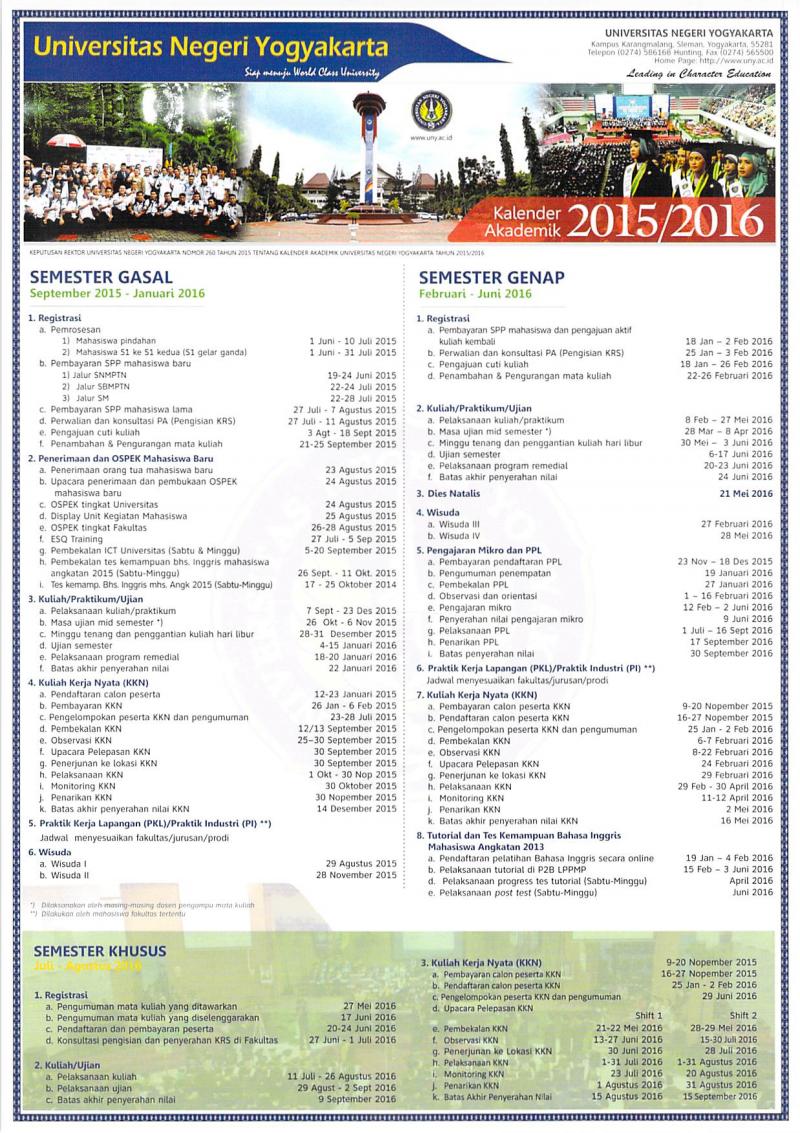 Kalender Akademik UNY TA 2015-2016