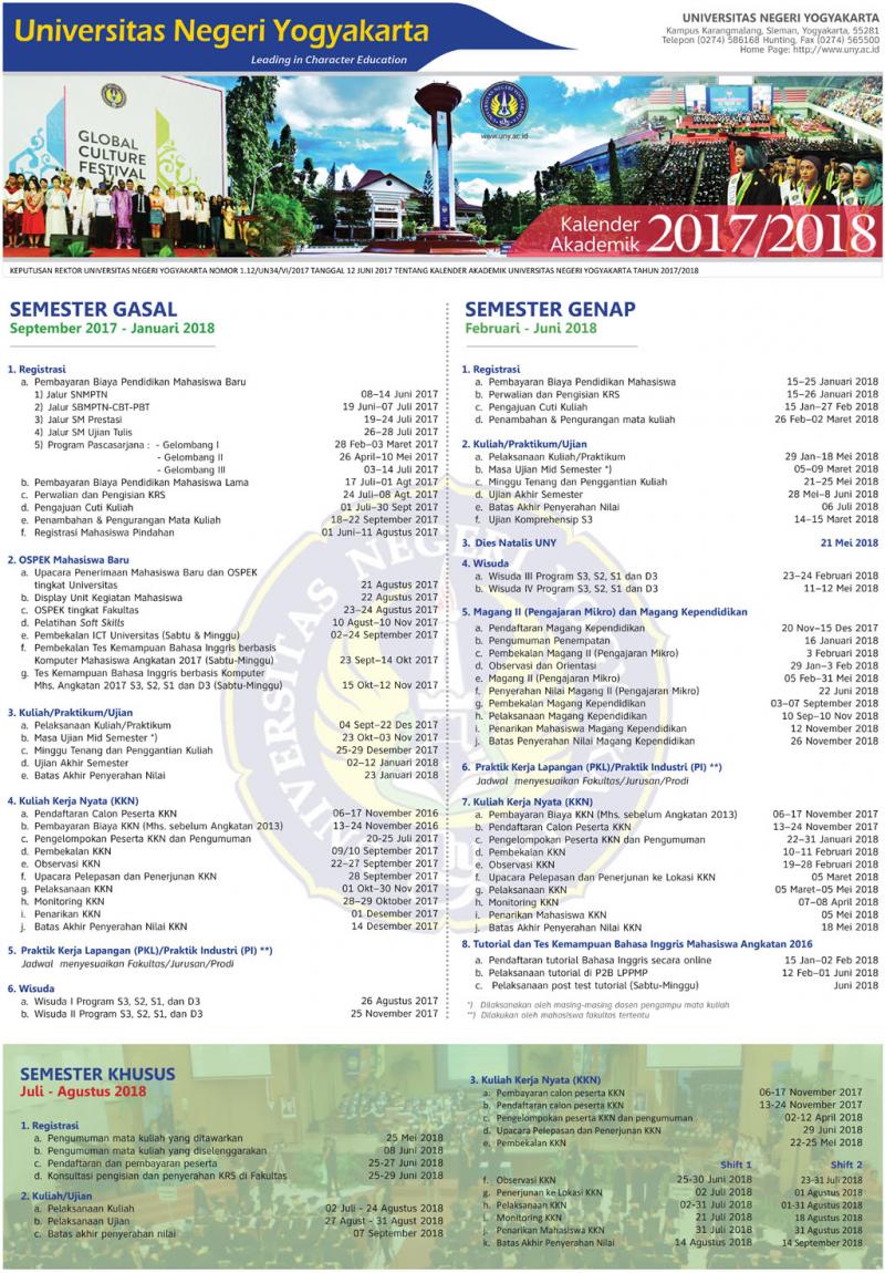 Kalender Akademik UNY TA 2017-2018