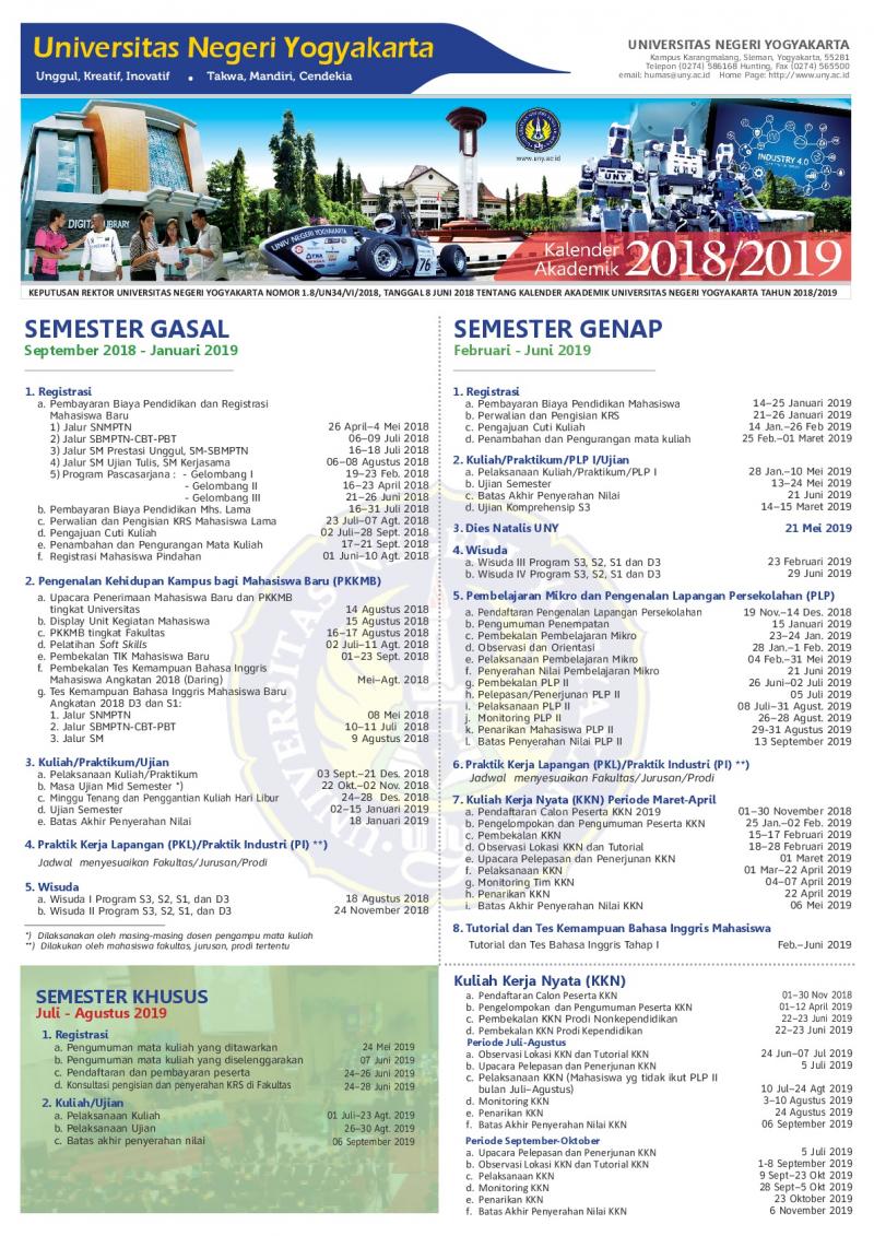 Kalender Akademik UNY TA 2018-2019